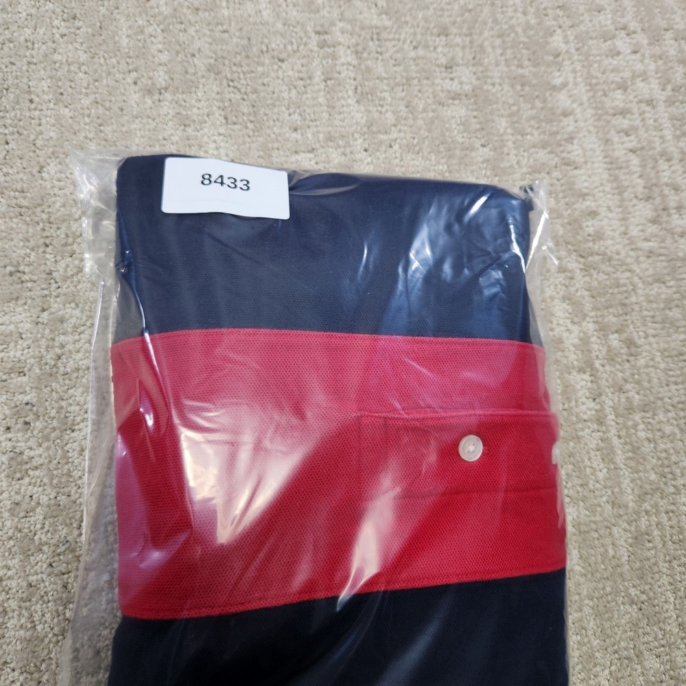 Vintage Lands End Rugby Shirt Men‎ Large Denim Chunky Vertical Striped Blue Red - Picture 9 of 9